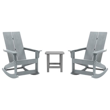 Flash Furniture 2 Modern Gray Adirondack Rockers & Side Table JJ-C14709-2-T14001-GY-GG